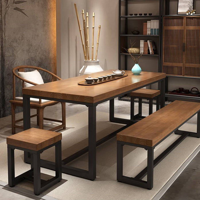 Industrial Rectangle Dining Table Pine Solid Wood Table with Trestle Base for Home Kitchen Dinner Clearhalo ' dining_table' 'Dining Tables & Seating' 'Dining Tables' 'furn' 'furn_dining_table' 'Furniture' 'furniture_dining_table' 'Kitchen & Dining Furniture' 'kitchen&dining_furn' 'kitchen' 'kitchen_dining_table' 3724208
