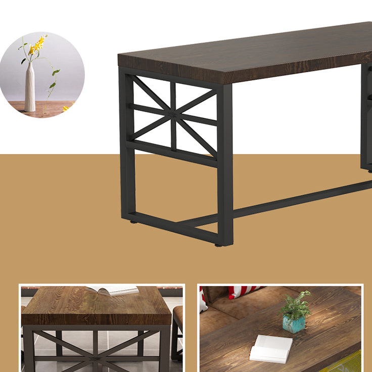 Industrial Solid Wood Dining Table Brown Rectangle Table with Black Frame for Dinning Room Clearhalo ' dining_table' 'Dining Tables & Seating' 'Dining Tables' 'furn' 'furn_dining_table' 'Furniture' 'furniture_dining_table' 'Kitchen & Dining Furniture' 'kitchen&dining_furn' 'kitchen' 'kitchen_dining_table' 3724224