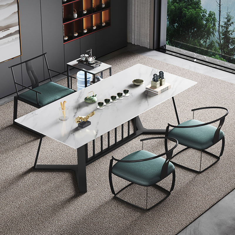 Modern Luxury Rectangle Dining Table Sintered Stone Dining Table with Trestle Base Clearhalo ' dining_table' 'Dining Tables & Seating' 'Dining Tables' 'furn' 'furn_dining_table' 'Furniture' 'furniture_dining_table' 'Kitchen & Dining Furniture' 'kitchen&dining_furn' 'kitchen' 'kitchen_dining_table' 3724236