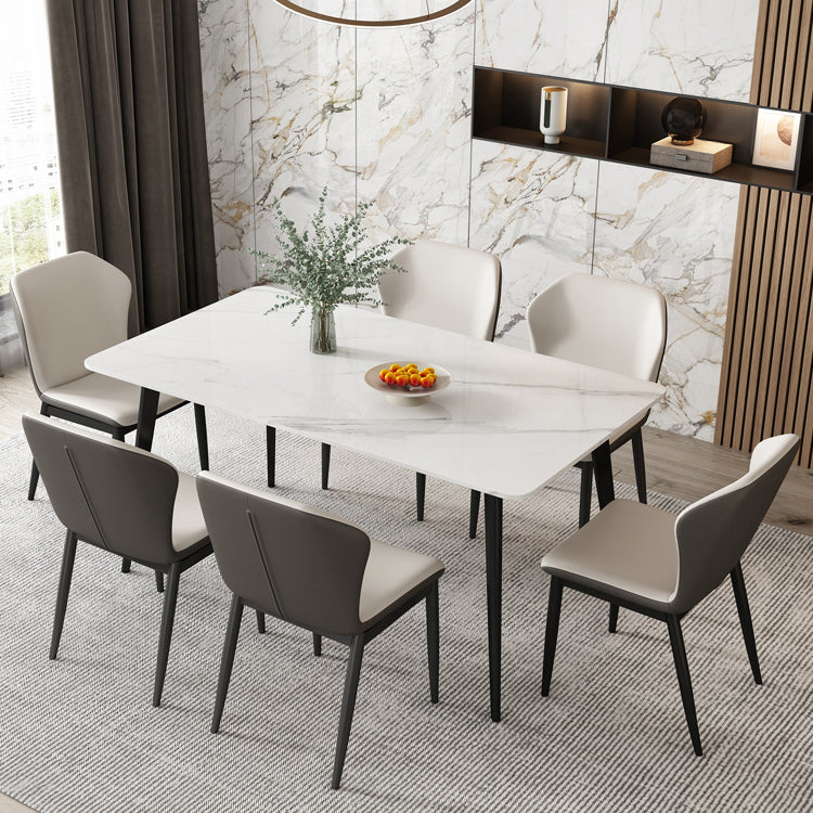 Contemporary Style Sintered Stone Dining Table Rectangular 4 Legs Table in White Clearhalo ' dining_table' 'Dining Tables & Seating' 'Dining Tables' 'furn' 'furn_dining_table' 'Furniture' 'furniture_dining_table' 'Kitchen & Dining Furniture' 'kitchen&dining_furn' 'kitchen' 'kitchen_dining_table' 3724272