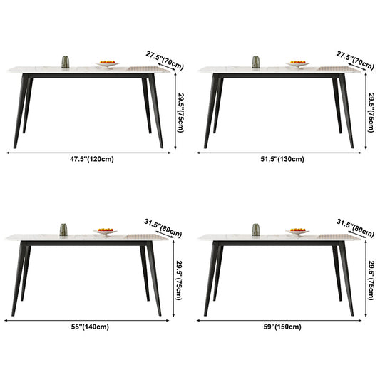 Contemporary Style Sintered Stone Dining Table Rectangular 4 Legs Table in White