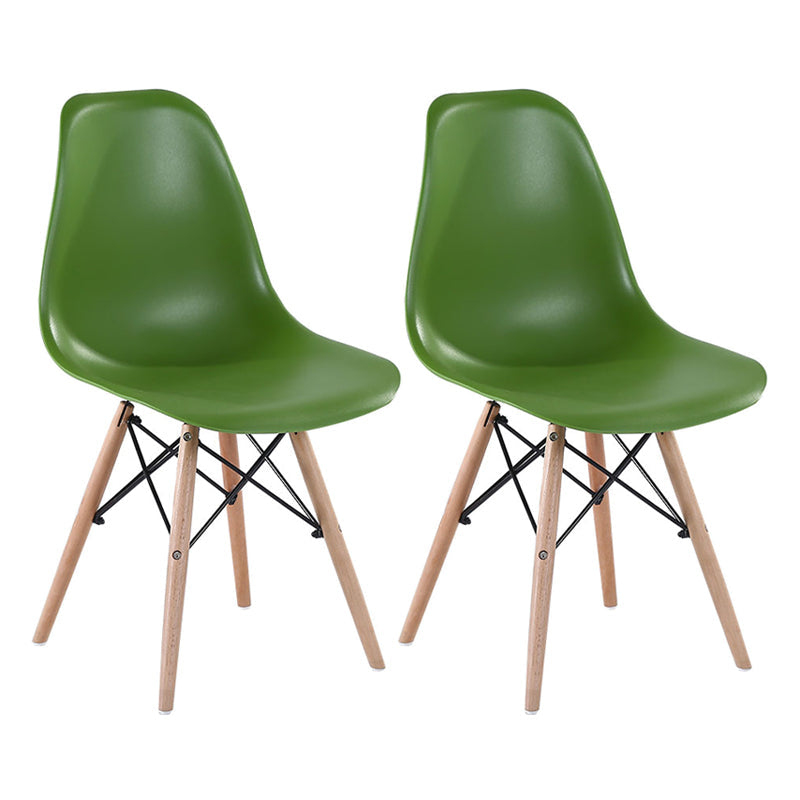 Modern Style Dining Room Chairs Plastic Armless Chair with Wooden Legs Pea Green Set of 2 Clearhalo ' kitchen&dining_furn' 'Dining Chairs' 'Dining Tables & Seating' 'dining_chair' 'Furniture' 'furniture_dining_chair' 'Kitchen & Dining Furniture' 'kitchen' 3724494