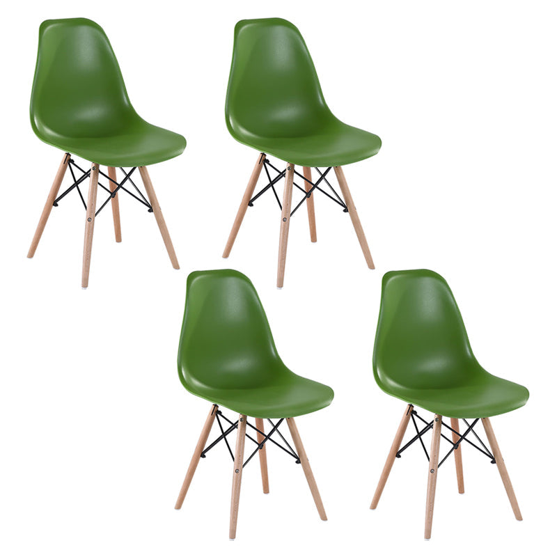 Modern Style Dining Room Chairs Plastic Armless Chair with Wooden Legs Pea Green Set of 4 Clearhalo ' kitchen&dining_furn' 'Dining Chairs' 'Dining Tables & Seating' 'dining_chair' 'Furniture' 'furniture_dining_chair' 'Kitchen & Dining Furniture' 'kitchen' 3724495