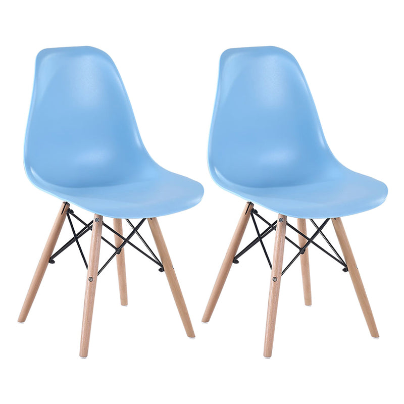 Modern Style Dining Room Chairs Plastic Armless Chair with Wooden Legs Sky Blue Set of 2 Clearhalo ' kitchen&dining_furn' 'Dining Chairs' 'Dining Tables & Seating' 'dining_chair' 'Furniture' 'furniture_dining_chair' 'Kitchen & Dining Furniture' 'kitchen' 3724498