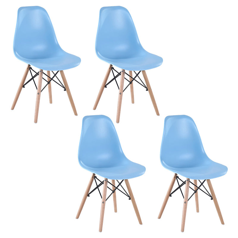 Modern Style Dining Room Chairs Plastic Armless Chair with Wooden Legs Sky Blue Set of 4 Clearhalo ' kitchen&dining_furn' 'Dining Chairs' 'Dining Tables & Seating' 'dining_chair' 'Furniture' 'furniture_dining_chair' 'Kitchen & Dining Furniture' 'kitchen' 3724499