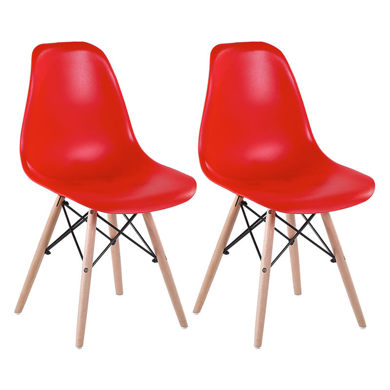 Modern Style Dining Room Chairs Plastic Armless Chair with Wooden Legs Red Set of 2 Clearhalo ' kitchen&dining_furn' 'Dining Chairs' 'Dining Tables & Seating' 'dining_chair' 'Furniture' 'furniture_dining_chair' 'Kitchen & Dining Furniture' 'kitchen' 3724509