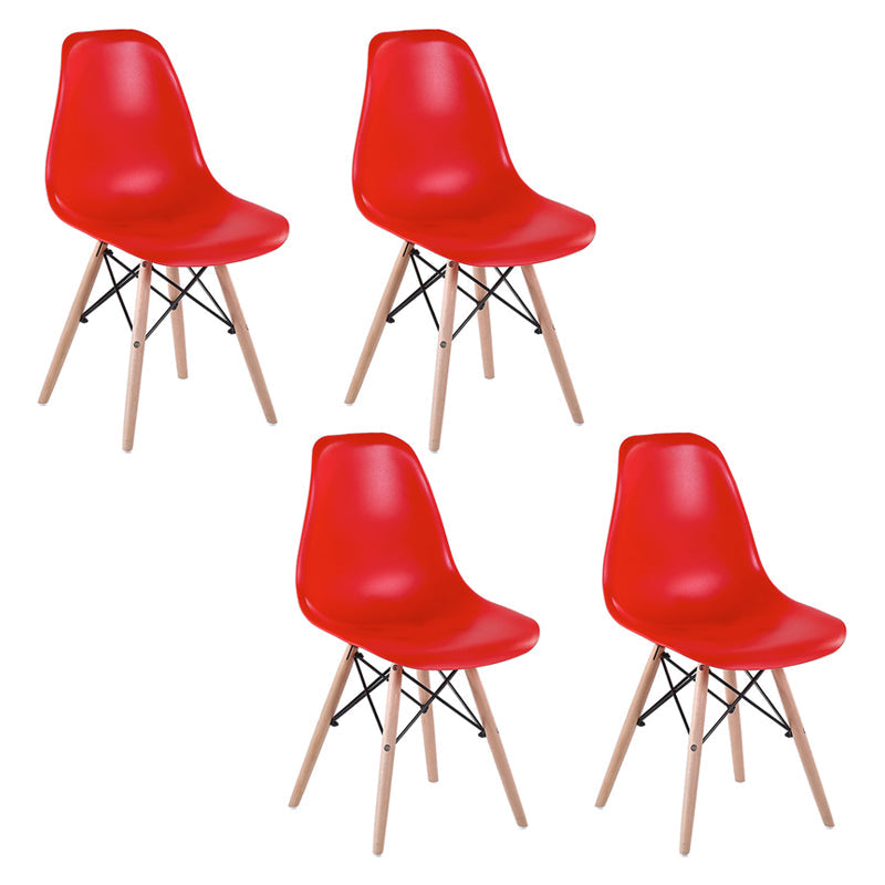 Modern Style Dining Room Chairs Plastic Armless Chair with Wooden Legs Red Set of 4 Clearhalo ' kitchen&dining_furn' 'Dining Chairs' 'Dining Tables & Seating' 'dining_chair' 'Furniture' 'furniture_dining_chair' 'Kitchen & Dining Furniture' 'kitchen' 3724510