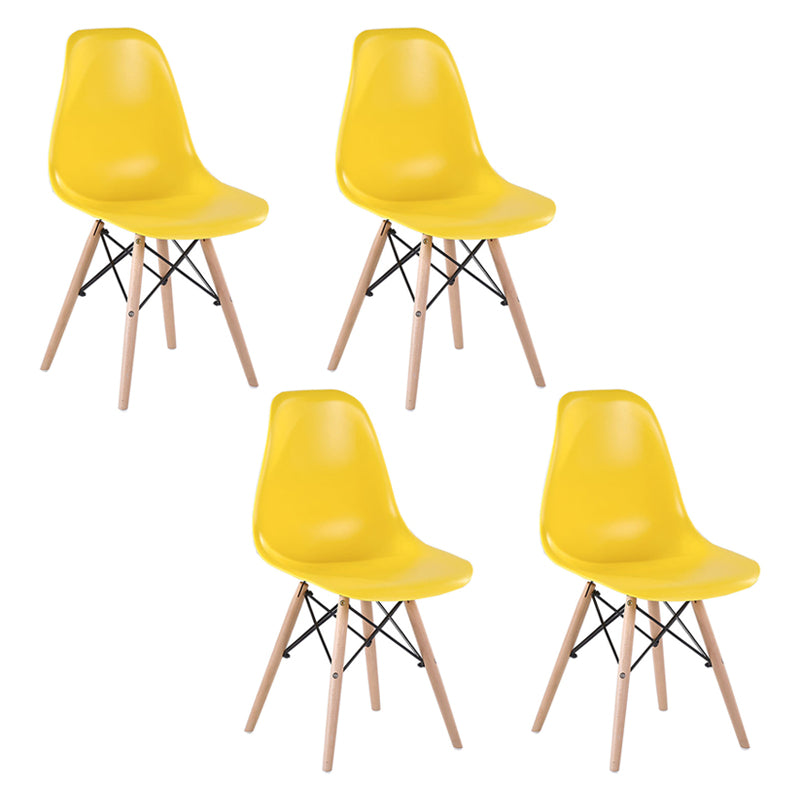 Modern Style Dining Room Chairs Plastic Armless Chair with Wooden Legs Yellow Set of 4 Clearhalo ' kitchen&dining_furn' 'Dining Chairs' 'Dining Tables & Seating' 'dining_chair' 'Furniture' 'furniture_dining_chair' 'Kitchen & Dining Furniture' 'kitchen' 3724519