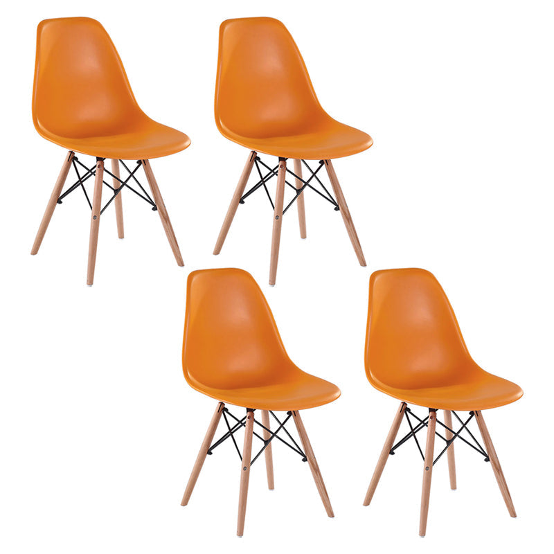Modern Style Dining Room Chairs Plastic Armless Chair with Wooden Legs Orange Set of 4 Clearhalo ' kitchen&dining_furn' 'Dining Chairs' 'Dining Tables & Seating' 'dining_chair' 'Furniture' 'furniture_dining_chair' 'Kitchen & Dining Furniture' 'kitchen' 3724522