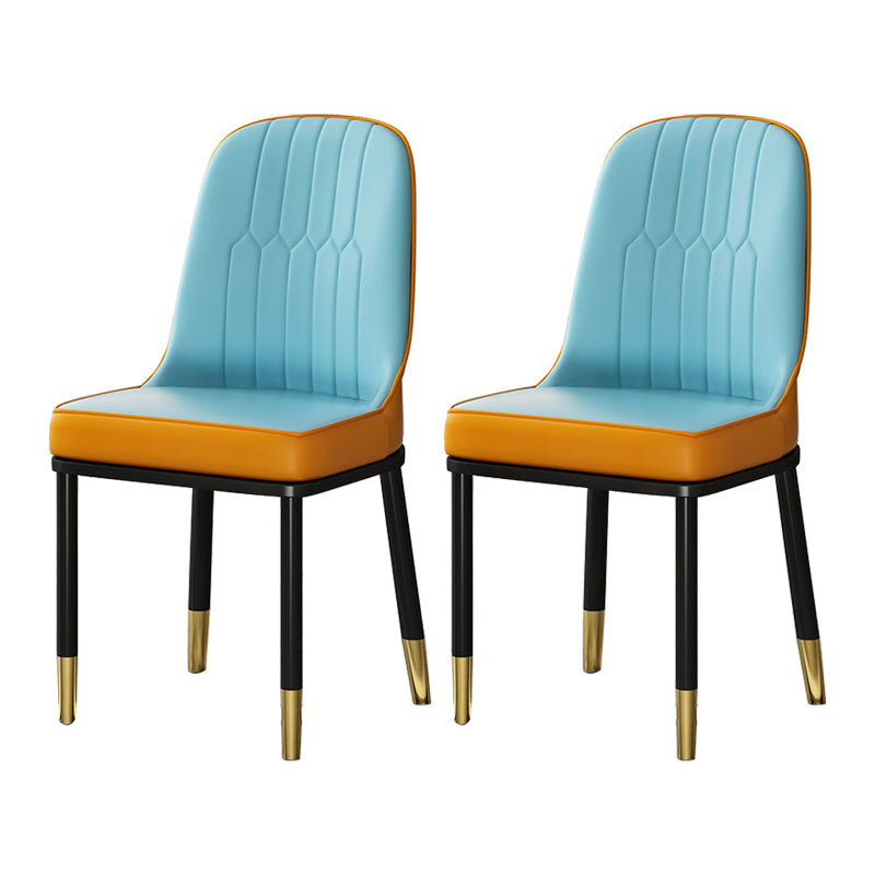 Scandinavian Style Metal Dining Chairs Dining Room Armless Cushioned Parsons Chair Blue-Orange 2 Piece Set Clearhalo ' kitchen&dining_furn' 'Dining Chairs' 'Dining Tables & Seating' 'dining_chair' 'furn' 'furn_dining_chair' 'Furniture' 'furniture_dining_chair' 'Kitchen & Dining Furniture' 'kitchen' 3724525