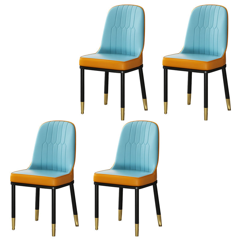 Scandinavian Style Metal Dining Chairs Dining Room Armless Cushioned Parsons Chair Blue-Orange 4 Piece Set Clearhalo ' kitchen&dining_furn' 'Dining Chairs' 'Dining Tables & Seating' 'dining_chair' 'furn' 'furn_dining_chair' 'Furniture' 'furniture_dining_chair' 'Kitchen & Dining Furniture' 'kitchen' 3724527