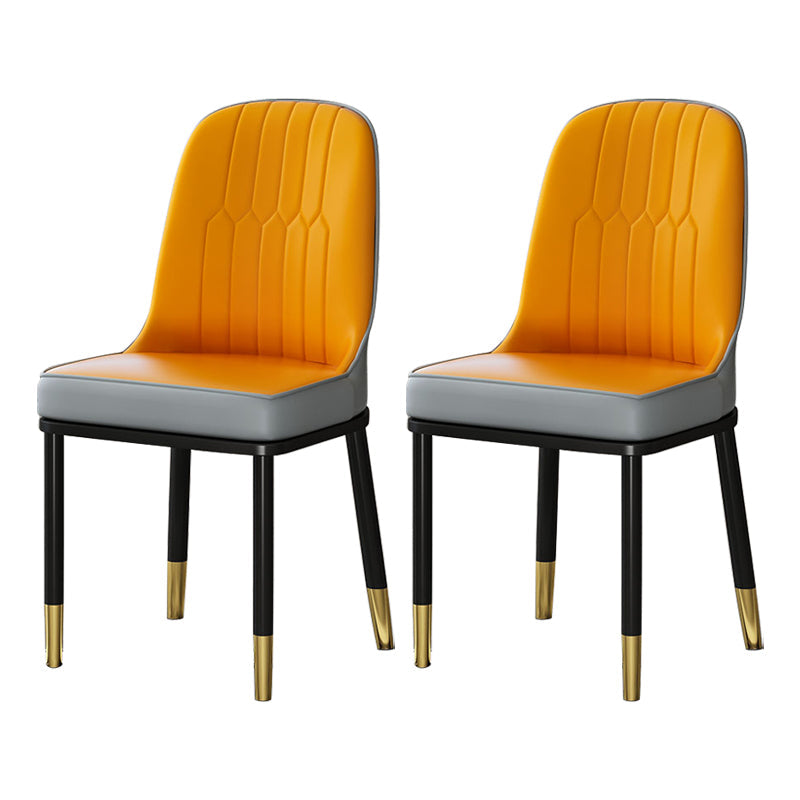 Scandinavian Style Metal Dining Chairs Dining Room Armless Cushioned Parsons Chair Orange-Gray 2 Piece Set Clearhalo ' kitchen&dining_furn' 'Dining Chairs' 'Dining Tables & Seating' 'dining_chair' 'furn' 'furn_dining_chair' 'Furniture' 'furniture_dining_chair' 'Kitchen & Dining Furniture' 'kitchen' 3724531