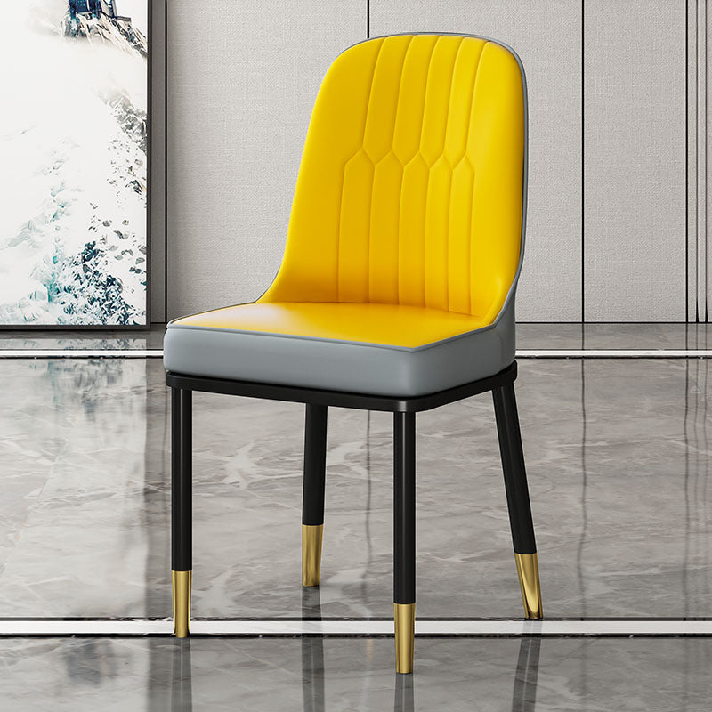 Scandinavian Style Metal Dining Chairs Dining Room Armless Cushioned Parsons Chair Yellow-Gray 1 Piece Clearhalo ' kitchen&dining_furn' 'Dining Chairs' 'Dining Tables & Seating' 'dining_chair' 'furn' 'furn_dining_chair' 'Furniture' 'furniture_dining_chair' 'Kitchen & Dining Furniture' 'kitchen' 3724535