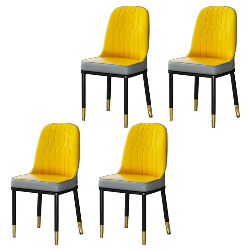 Scandinavian Style Metal Dining Chairs Dining Room Armless Cushioned Parsons Chair Yellow-Gray 4 Piece Set Clearhalo ' kitchen&dining_furn' 'Dining Chairs' 'Dining Tables & Seating' 'dining_chair' 'furn' 'furn_dining_chair' 'Furniture' 'furniture_dining_chair' 'Kitchen & Dining Furniture' 'kitchen' 3724539