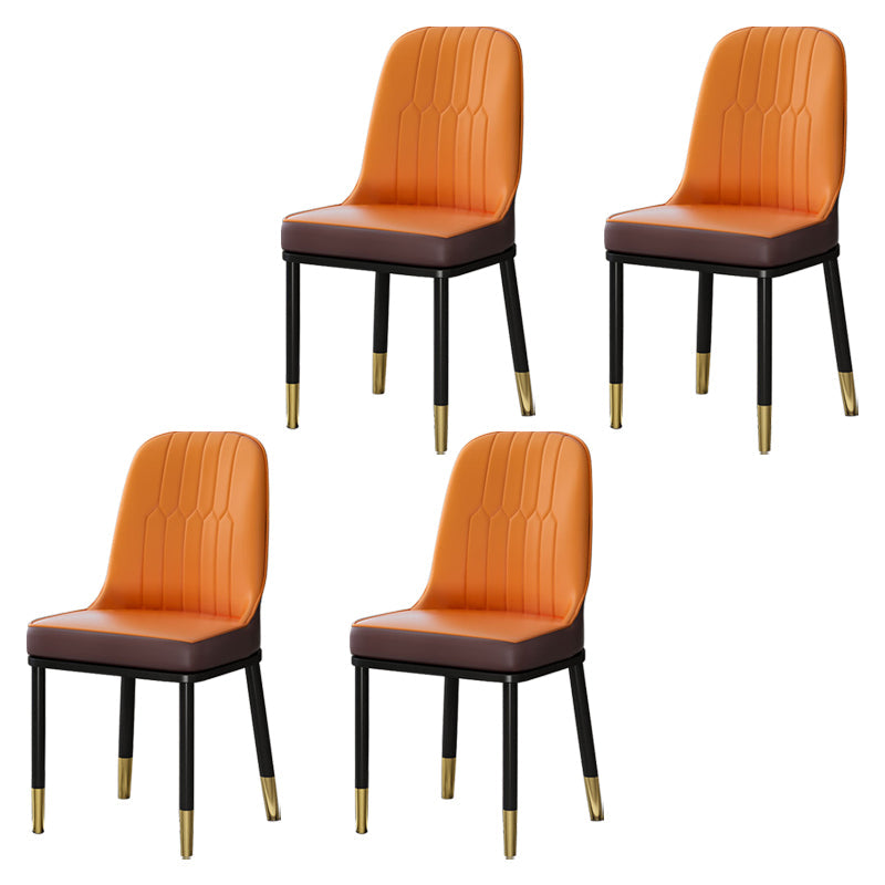 Scandinavian Style Metal Dining Chairs Dining Room Armless Cushioned Parsons Chair Brown-Khaki 4 Piece Set Clearhalo ' kitchen&dining_furn' 'Dining Chairs' 'Dining Tables & Seating' 'dining_chair' 'furn' 'furn_dining_chair' 'Furniture' 'furniture_dining_chair' 'Kitchen & Dining Furniture' 'kitchen' 3724546