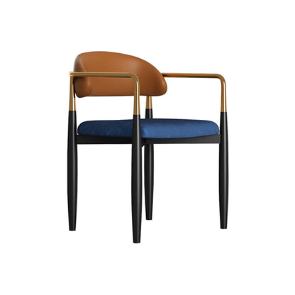 Contemporary Metal Dining Room ArmChairs Open Back Dining Side Chair for Home Use Blue-Brown 1 Piece Clearhalo ' kitchen&dining_furn' 'Dining Chairs' 'Dining Tables & Seating' 'dining_chair' 'furn' 'furn_dining_chair' 'Furniture' 'furniture_dining_chair' 'Kitchen & Dining Furniture' 'kitchen' 3724611