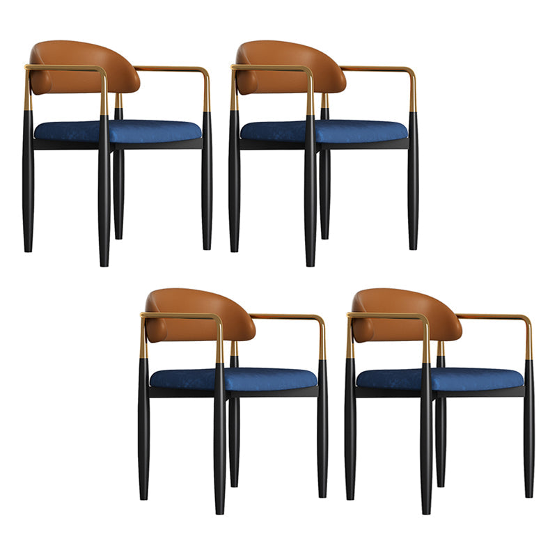 Contemporary Metal Dining Room ArmChairs Open Back Dining Side Chair for Home Use Blue-Brown 4 Piece Set Clearhalo ' kitchen&dining_furn' 'Dining Chairs' 'Dining Tables & Seating' 'dining_chair' 'furn' 'furn_dining_chair' 'Furniture' 'furniture_dining_chair' 'Kitchen & Dining Furniture' 'kitchen' 3724614
