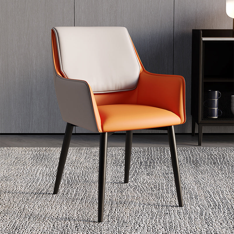 Home Contemporary Arm Chair Parsons Back Metal Dining Room Chair with Cushion Orange 1 Piece Clearhalo ' kitchen&dining_furn' 'Dining Chairs' 'Dining Tables & Seating' 'dining_chair' 'furn' 'furn_dining_chair' 'Furniture' 'furniture_dining_chair' 'Kitchen & Dining Furniture' 'kitchen' 3724642