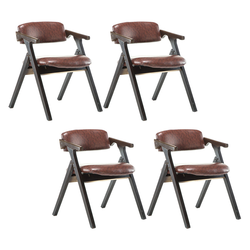 Foldable Dining Arm Chair Open Back Upholstered Armchair with Wood Legs Brown 4 Piece Set Walnut Clearhalo ' kitchen&dining_furn' 'Dining Chairs' 'Dining Tables & Seating' 'dining_chair' 'furn' 'furn_dining_chair' 'Furniture' 'furniture_dining_chair' 'Kitchen & Dining Furniture' 'kitchen' 3724675
