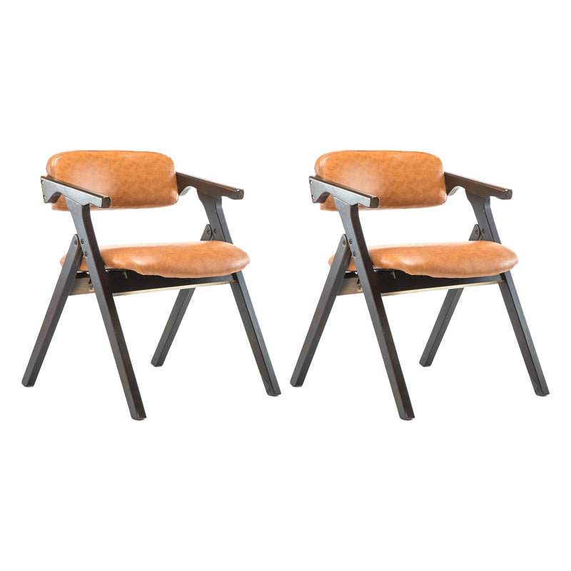 Foldable Dining Arm Chair Open Back Upholstered Armchair with Wood Legs Yellow-Brown 2 Piece Set Walnut Clearhalo ' kitchen&dining_furn' 'Dining Chairs' 'Dining Tables & Seating' 'dining_chair' 'furn' 'furn_dining_chair' 'Furniture' 'furniture_dining_chair' 'Kitchen & Dining Furniture' 'kitchen' 3724677