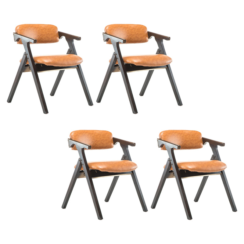 Foldable Dining Arm Chair Open Back Upholstered Armchair with Wood Legs Yellow-Brown 4 Piece Set Walnut Clearhalo ' kitchen&dining_furn' 'Dining Chairs' 'Dining Tables & Seating' 'dining_chair' 'furn' 'furn_dining_chair' 'Furniture' 'furniture_dining_chair' 'Kitchen & Dining Furniture' 'kitchen' 3724678