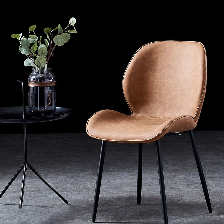 Home Scandinavian Side Chair Solid Back Metal Upholstered Dining Room Chair Brown 1 Piece Clearhalo ' kitchen&dining_furn' 'Dining Chairs' 'Dining Tables & Seating' 'dining_chair' 'furn' 'furn_dining_chair' 'Furniture' 'furniture_dining_chair' 'Kitchen & Dining Furniture' 'kitchen' 3724686