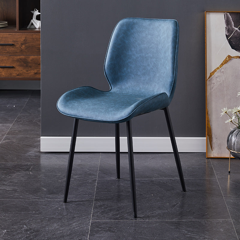Home Scandinavian Side Chair Solid Back Metal Upholstered Dining Room Chair Dark Blue 1 Piece Clearhalo ' kitchen&dining_furn' 'Dining Chairs' 'Dining Tables & Seating' 'dining_chair' 'furn' 'furn_dining_chair' 'Furniture' 'furniture_dining_chair' 'Kitchen & Dining Furniture' 'kitchen' 3724704