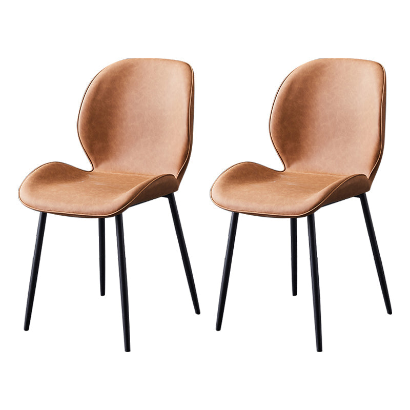 Home Scandinavian Side Chair Solid Back Metal Upholstered Dining Room Chair Brown 2 Piece Set Clearhalo ' kitchen&dining_furn' 'Dining Chairs' 'Dining Tables & Seating' 'dining_chair' 'furn' 'furn_dining_chair' 'Furniture' 'furniture_dining_chair' 'Kitchen & Dining Furniture' 'kitchen' 3724707