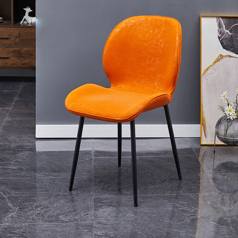 Home Scandinavian Side Chair Solid Back Metal Upholstered Dining Room Chair Orange 1 Piece Clearhalo ' kitchen&dining_furn' 'Dining Chairs' 'Dining Tables & Seating' 'dining_chair' 'furn' 'furn_dining_chair' 'Furniture' 'furniture_dining_chair' 'Kitchen & Dining Furniture' 'kitchen' 3724709