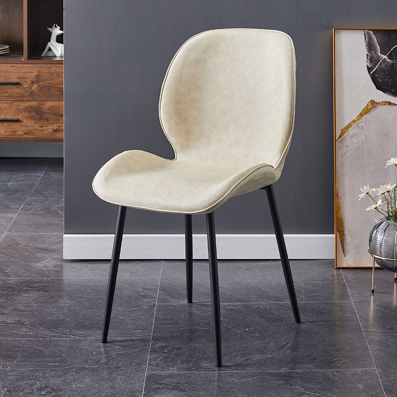 Home Scandinavian Side Chair Solid Back Metal Upholstered Dining Room Chair Beige 1 Piece Clearhalo ' kitchen&dining_furn' 'Dining Chairs' 'Dining Tables & Seating' 'dining_chair' 'furn' 'furn_dining_chair' 'Furniture' 'furniture_dining_chair' 'Kitchen & Dining Furniture' 'kitchen' 3724727