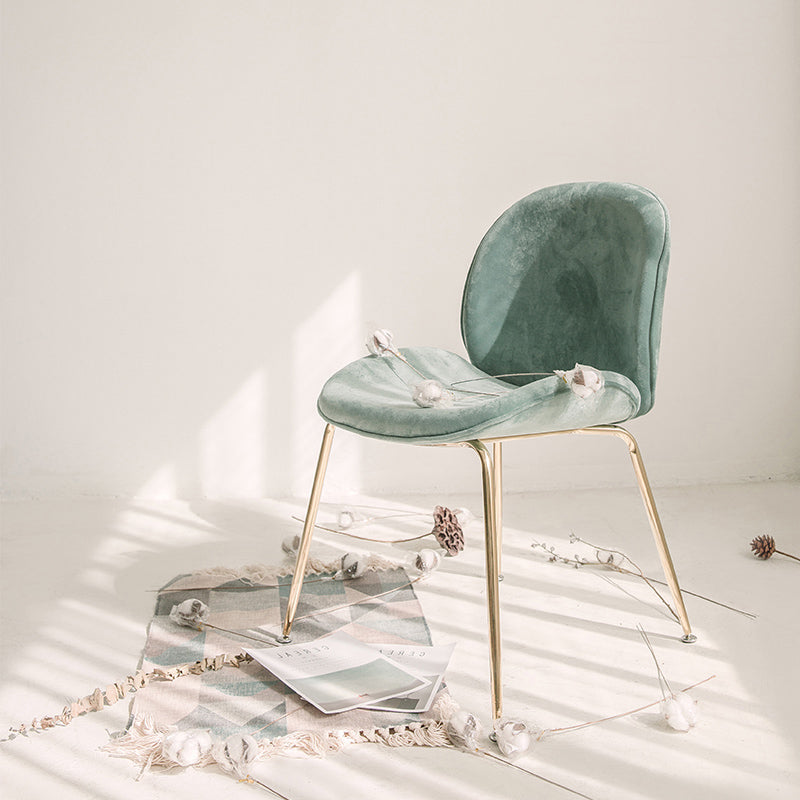 Nordic Glam Style Dining Chair Armless Home Side Chair with Metal Legs Turquoise 1 Piece Clearhalo ' kitchen&dining_furn' 'Dining Chairs' 'Dining Tables & Seating' 'dining_chair' 'furn' 'furn_dining_chair' 'Furniture' 'furniture_dining_chair' 'Kitchen & Dining Furniture' 'kitchen' 3724760