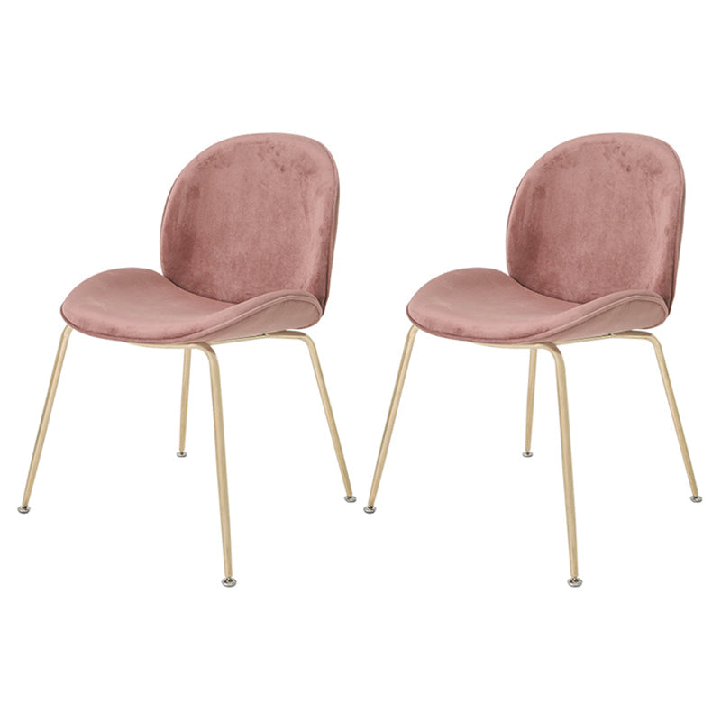 Nordic Glam Style Dining Chair Armless Home Side Chair with Metal Legs Pink 2 Piece Set Clearhalo ' kitchen&dining_furn' 'Dining Chairs' 'Dining Tables & Seating' 'dining_chair' 'furn' 'furn_dining_chair' 'Furniture' 'furniture_dining_chair' 'Kitchen & Dining Furniture' 'kitchen' 3724787