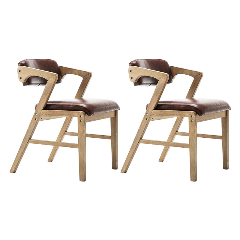 PU Leather Upholstered Dining Armchair Open Back Arm Chair with Wood Legs Brown 2 Piece Set Natural Wood Clearhalo ' kitchen&dining_furn' 'Dining Chairs' 'Dining Tables & Seating' 'dining_chair' 'furn' 'furn_dining_chair' 'Furniture' 'furniture_dining_chair' 'Kitchen & Dining Furniture' 'kitchen' 3724805