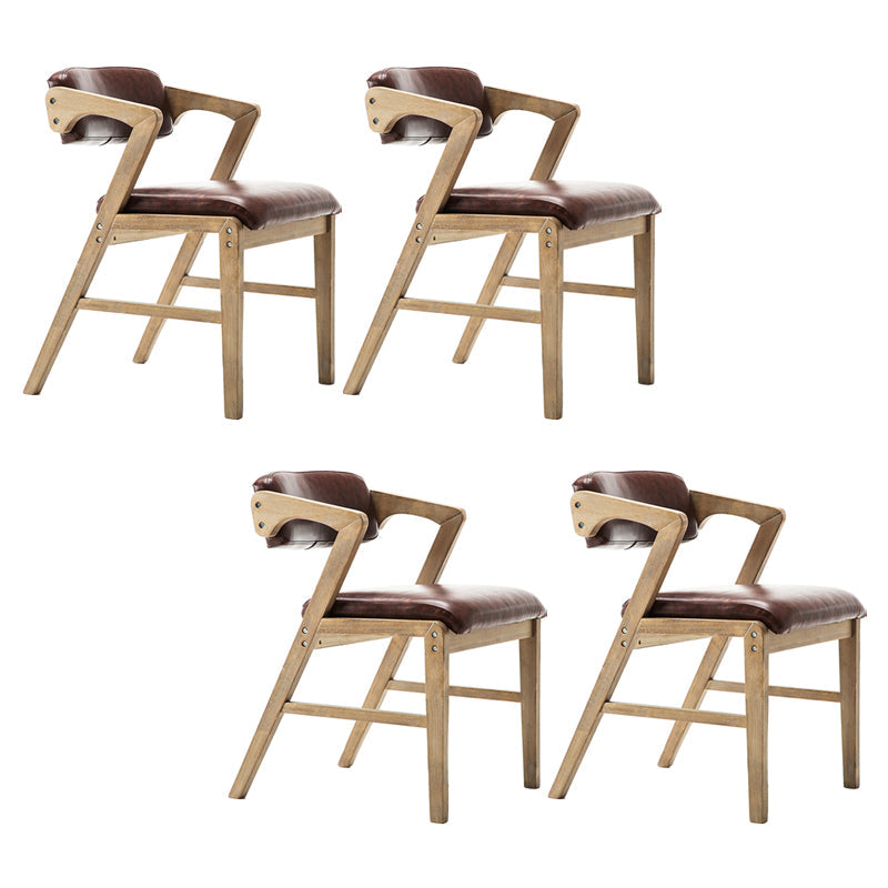 PU Leather Upholstered Dining Armchair Open Back Arm Chair with Wood Legs Brown 4 Piece Set Natural Wood Clearhalo ' kitchen&dining_furn' 'Dining Chairs' 'Dining Tables & Seating' 'dining_chair' 'furn' 'furn_dining_chair' 'Furniture' 'furniture_dining_chair' 'Kitchen & Dining Furniture' 'kitchen' 3724806