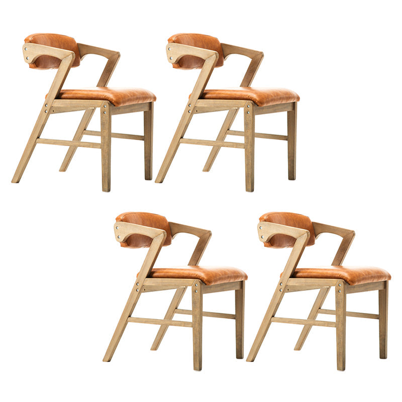 PU Leather Upholstered Dining Armchair Open Back Arm Chair with Wood Legs Yellow-Brown 4 Piece Set Natural Wood Clearhalo ' kitchen&dining_furn' 'Dining Chairs' 'Dining Tables & Seating' 'dining_chair' 'furn' 'furn_dining_chair' 'Furniture' 'furniture_dining_chair' 'Kitchen & Dining Furniture' 'kitchen' 3724808