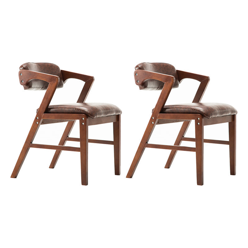 PU Leather Upholstered Dining Armchair Open Back Arm Chair with Wood Legs Brown 2 Piece Set Walnut Clearhalo ' kitchen&dining_furn' 'Dining Chairs' 'Dining Tables & Seating' 'dining_chair' 'furn' 'furn_dining_chair' 'Furniture' 'furniture_dining_chair' 'Kitchen & Dining Furniture' 'kitchen' 3724810