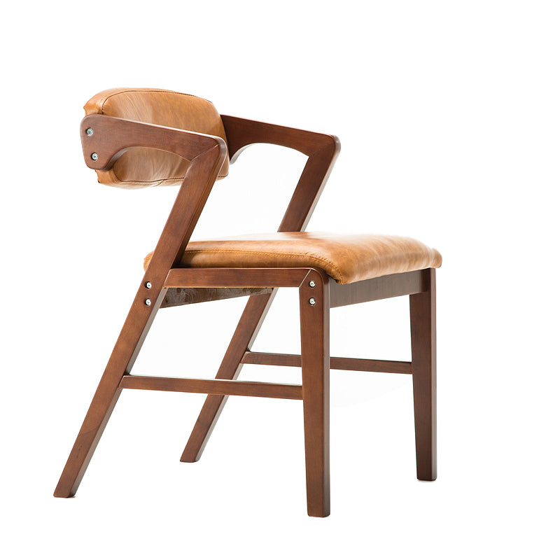 PU Leather Upholstered Dining Armchair Open Back Arm Chair with Wood Legs Yellow-Brown 1 Piece Walnut Clearhalo ' kitchen&dining_furn' 'Dining Chairs' 'Dining Tables & Seating' 'dining_chair' 'furn' 'furn_dining_chair' 'Furniture' 'furniture_dining_chair' 'Kitchen & Dining Furniture' 'kitchen' 3724812