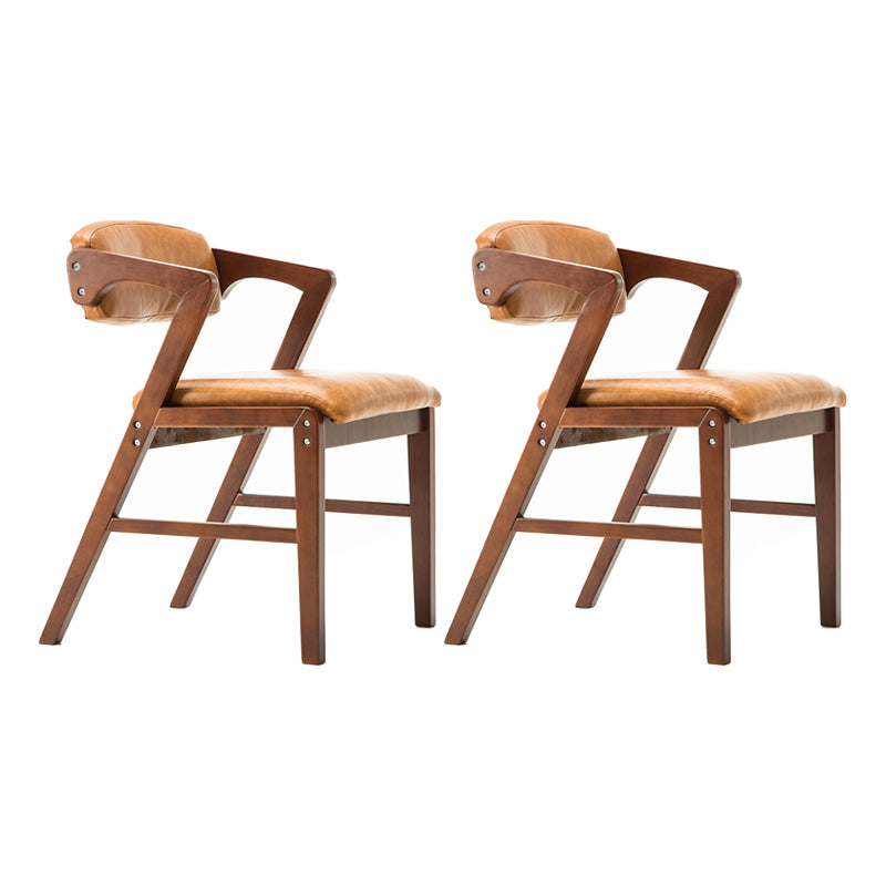 PU Leather Upholstered Dining Armchair Open Back Arm Chair with Wood Legs Yellow-Brown 2 Piece Set Walnut Clearhalo ' kitchen&dining_furn' 'Dining Chairs' 'Dining Tables & Seating' 'dining_chair' 'furn' 'furn_dining_chair' 'Furniture' 'furniture_dining_chair' 'Kitchen & Dining Furniture' 'kitchen' 3724813