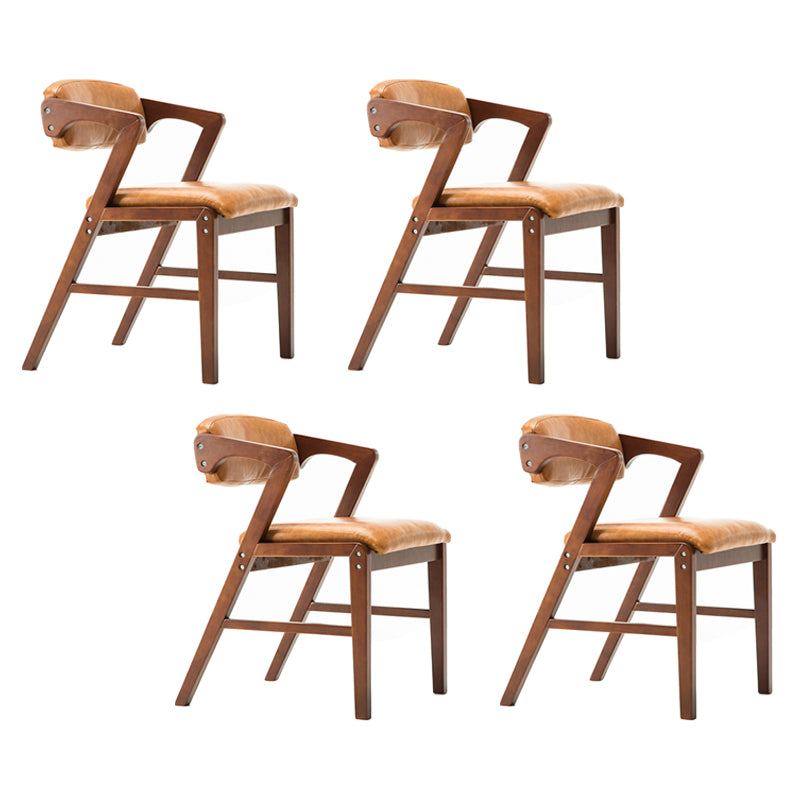 PU Leather Upholstered Dining Armchair Open Back Arm Chair with Wood Legs Yellow-Brown 4 Piece Set Walnut Clearhalo ' kitchen&dining_furn' 'Dining Chairs' 'Dining Tables & Seating' 'dining_chair' 'furn' 'furn_dining_chair' 'Furniture' 'furniture_dining_chair' 'Kitchen & Dining Furniture' 'kitchen' 3724814