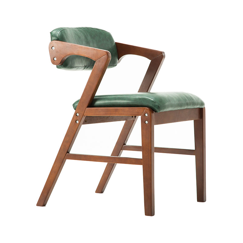 PU Leather Upholstered Dining Armchair Open Back Arm Chair with Wood Legs Blackish Green 1 Piece Walnut Clearhalo ' kitchen&dining_furn' 'Dining Chairs' 'Dining Tables & Seating' 'dining_chair' 'furn' 'furn_dining_chair' 'Furniture' 'furniture_dining_chair' 'Kitchen & Dining Furniture' 'kitchen' 3724815