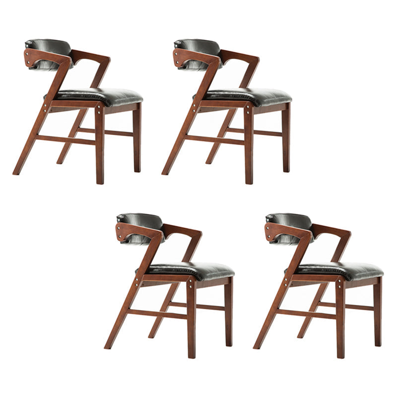 PU Leather Upholstered Dining Armchair Open Back Arm Chair with Wood Legs Black 4 Piece Set Walnut Clearhalo ' kitchen&dining_furn' 'Dining Chairs' 'Dining Tables & Seating' 'dining_chair' 'furn' 'furn_dining_chair' 'Furniture' 'furniture_dining_chair' 'Kitchen & Dining Furniture' 'kitchen' 3724819