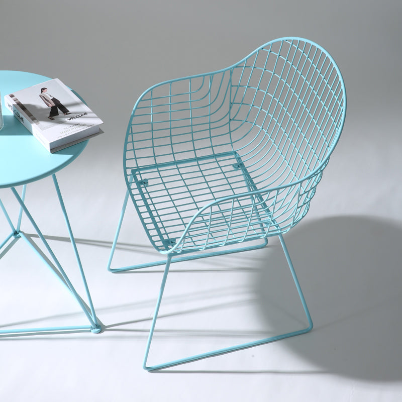 Contemporary Style Metal Dining Room Chair Windsor Back Arm Chair for Kitchen Sky Blue 1 Piece Clearhalo ' kitchen&dining_furn' 'Dining Chairs' 'Dining Tables & Seating' 'dining_chair' 'furn' 'furn_dining_chair' 'Furniture' 'furniture_dining_chair' 'Kitchen & Dining Furniture' 'kitchen' 3724887