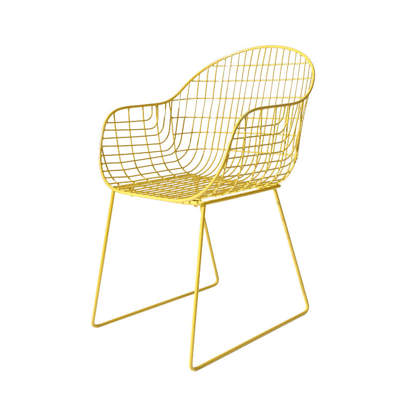 Contemporary Style Metal Dining Room Chair Windsor Back Arm Chair for Kitchen Light Yellow 1 Piece Clearhalo ' kitchen&dining_furn' 'Dining Chairs' 'Dining Tables & Seating' 'dining_chair' 'furn' 'furn_dining_chair' 'Furniture' 'furniture_dining_chair' 'Kitchen & Dining Furniture' 'kitchen' 3724888