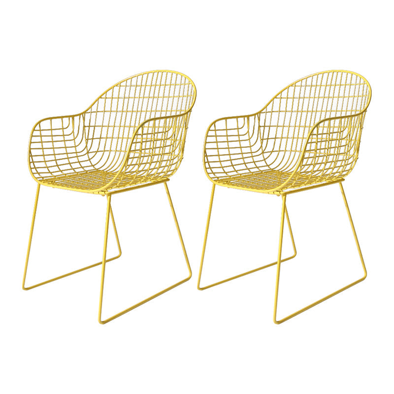 Contemporary Style Metal Dining Room Chair Windsor Back Arm Chair for Kitchen Light Yellow 2 Piece Set Clearhalo ' kitchen&dining_furn' 'Dining Chairs' 'Dining Tables & Seating' 'dining_chair' 'furn' 'furn_dining_chair' 'Furniture' 'furniture_dining_chair' 'Kitchen & Dining Furniture' 'kitchen' 3724889