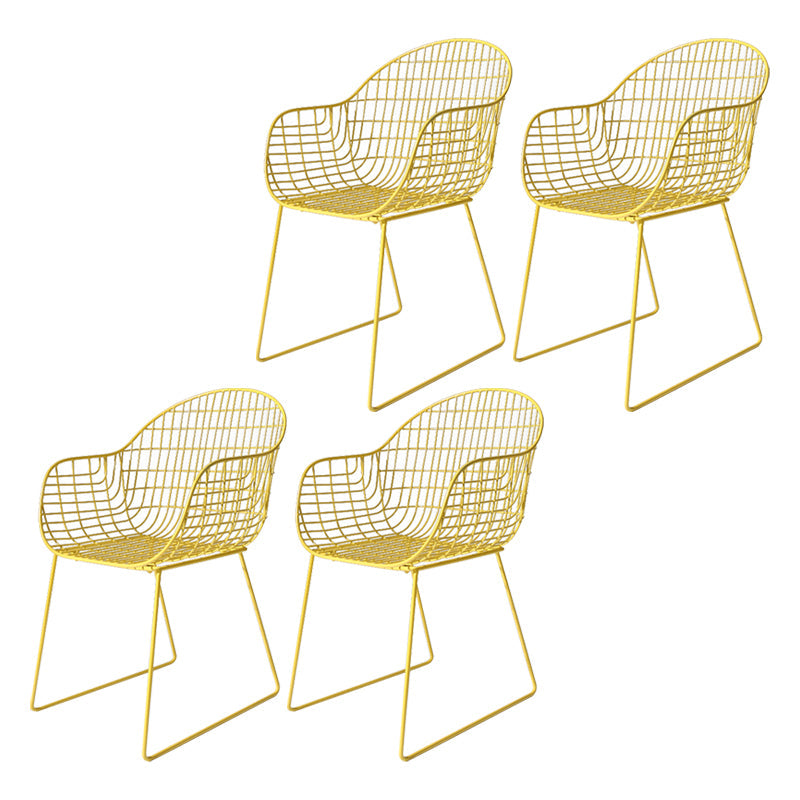 Contemporary Style Metal Dining Room Chair Windsor Back Arm Chair for Kitchen Light Yellow 4 Piece Set Clearhalo ' kitchen&dining_furn' 'Dining Chairs' 'Dining Tables & Seating' 'dining_chair' 'furn' 'furn_dining_chair' 'Furniture' 'furniture_dining_chair' 'Kitchen & Dining Furniture' 'kitchen' 3724891