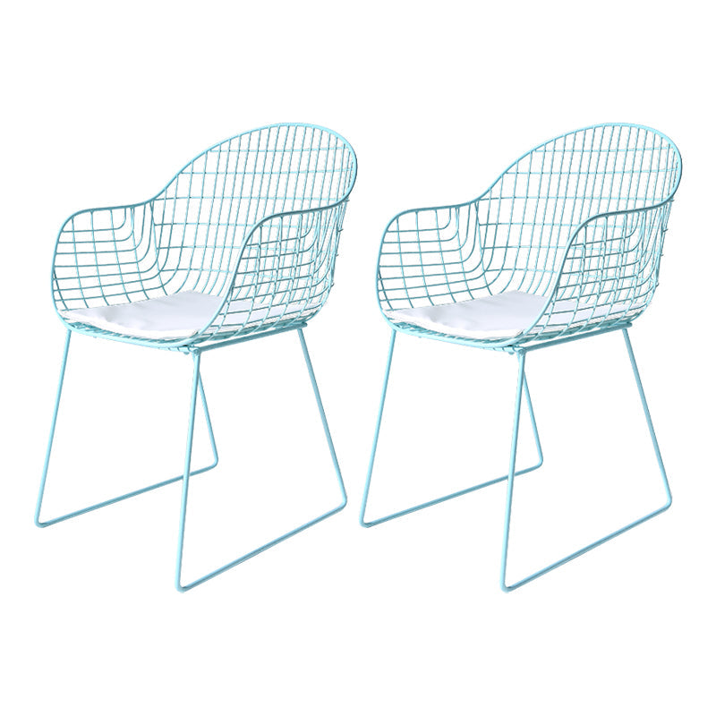 Contemporary Style Metal Dining Room Chair Windsor Back Arm Chair for Kitchen Sky Blue 2 Piece Set Clearhalo ' kitchen&dining_furn' 'Dining Chairs' 'Dining Tables & Seating' 'dining_chair' 'furn' 'furn_dining_chair' 'Furniture' 'furniture_dining_chair' 'Kitchen & Dining Furniture' 'kitchen' 3724893