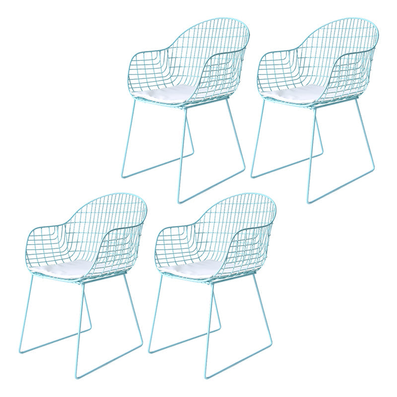 Contemporary Style Metal Dining Room Chair Windsor Back Arm Chair for Kitchen Sky Blue 4 Piece Set Clearhalo ' kitchen&dining_furn' 'Dining Chairs' 'Dining Tables & Seating' 'dining_chair' 'furn' 'furn_dining_chair' 'Furniture' 'furniture_dining_chair' 'Kitchen & Dining Furniture' 'kitchen' 3724895