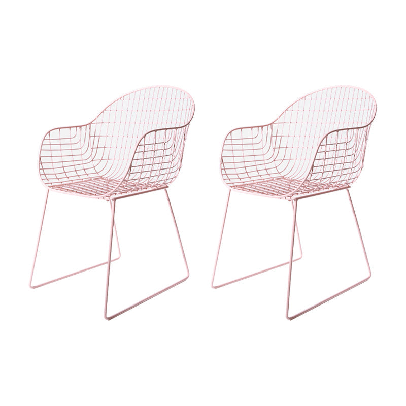 Contemporary Style Metal Dining Room Chair Windsor Back Arm Chair for Kitchen Pink 2 Piece Set Clearhalo ' kitchen&dining_furn' 'Dining Chairs' 'Dining Tables & Seating' 'dining_chair' 'furn' 'furn_dining_chair' 'Furniture' 'furniture_dining_chair' 'Kitchen & Dining Furniture' 'kitchen' 3724904