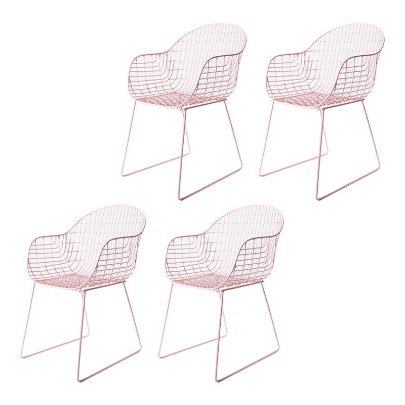 Contemporary Style Metal Dining Room Chair Windsor Back Arm Chair for Kitchen Pink 4 Piece Set Clearhalo ' kitchen&dining_furn' 'Dining Chairs' 'Dining Tables & Seating' 'dining_chair' 'furn' 'furn_dining_chair' 'Furniture' 'furniture_dining_chair' 'Kitchen & Dining Furniture' 'kitchen' 3724905