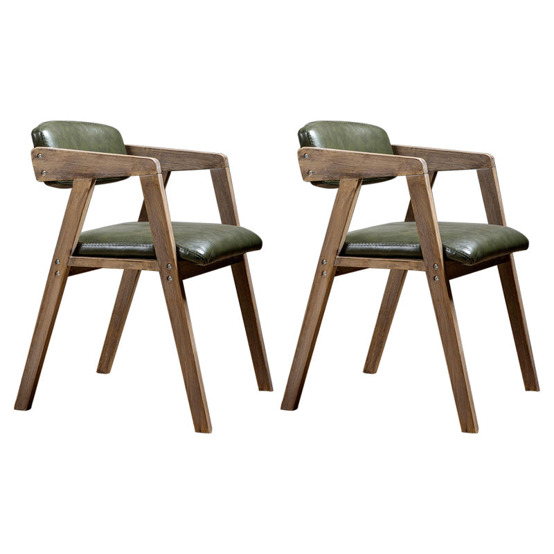 PU Leather Upholstered Dining Arm Chair Open Back Armchair with Wood Legs Blackish Green 2 Piece Set Natural Wood Clearhalo ' kitchen&dining_furn' 'Dining Chairs' 'Dining Tables & Seating' 'dining_chair' 'furn' 'furn_dining_chair' 'Furniture' 'furniture_dining_chair' 'Kitchen & Dining Furniture' 'kitchen' 3724907